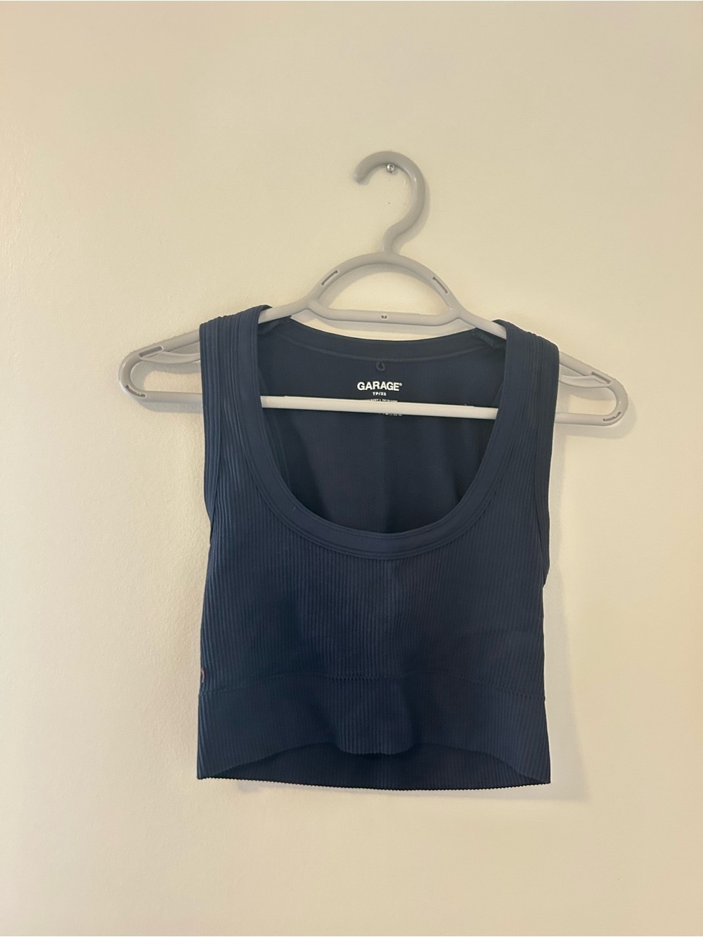 Garage Navy Ribbed Scoop Crop Tank